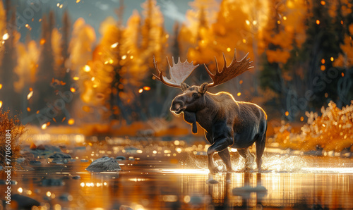 Beautiful moose in a river