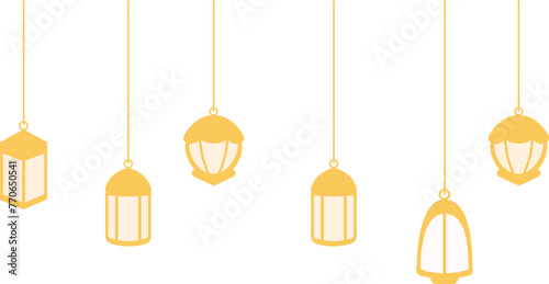 golden ramadhan and eid hanging decoration with beaded ropes, hiasan gantungan ramadhan dan indul fitri emas dengan tali manik-manik