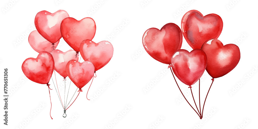 valentine love heart balloons watercolor vector illustration