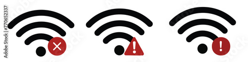 Wifi and wireless problem icon. Internet connection problem icons. Wifi signal wireless connection photo