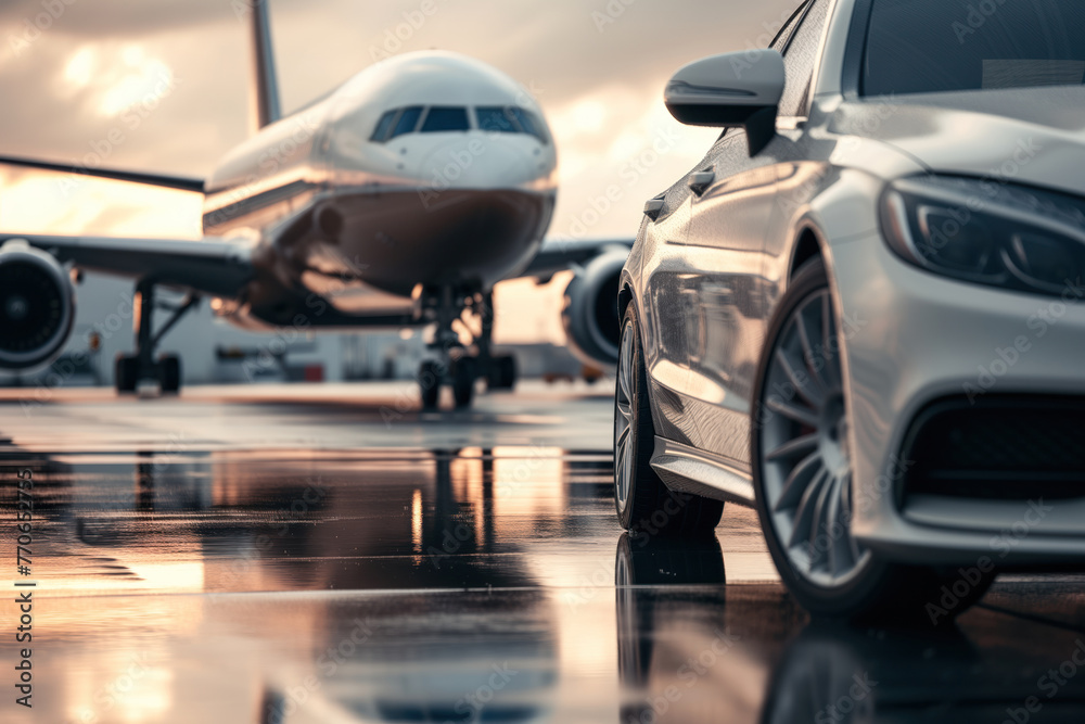Airport transfer service with luxury car in business class Generative AI
