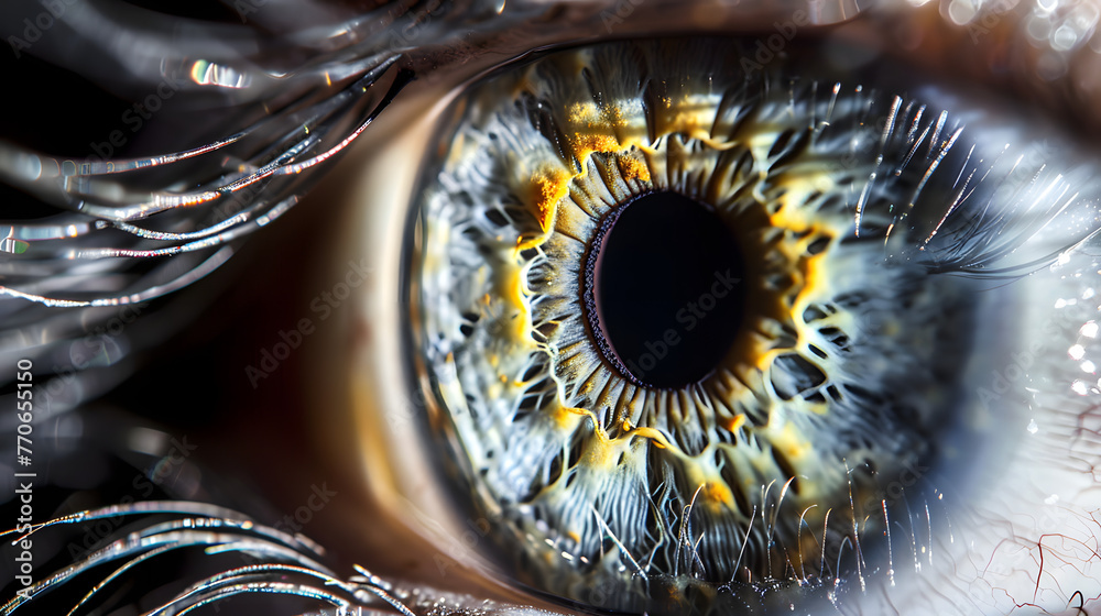 Macro eye, realistic photo, pupil close up by an ophthalmologist, eye clinic, diagnosis - obrazy, fototapety, plakaty 