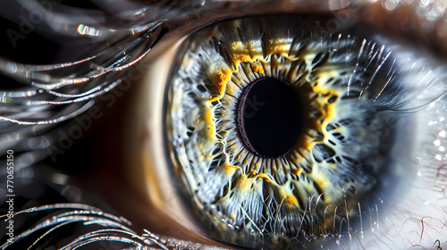 Macro eye, realistic photo, pupil close up by an ophthalmologist, eye clinic, diagnosis