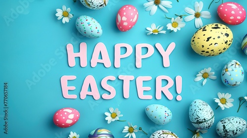 colorful happy easter background with eggs around , Generative Ai 
