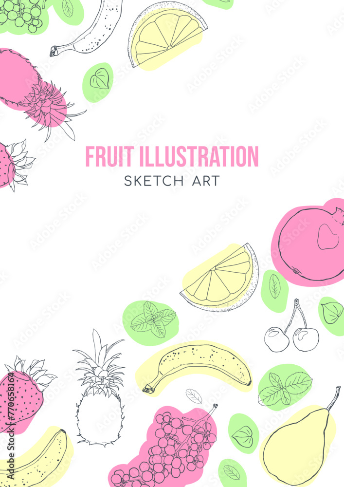 Fruit illustration sketch style bright spots poster design