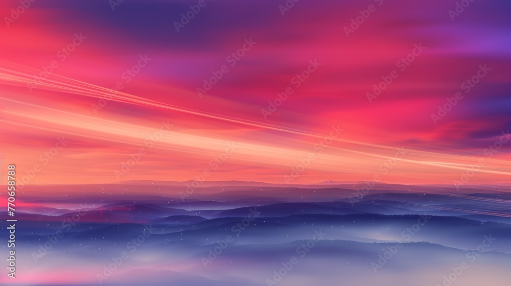 A colorful, abstract painting with a red and orange line running through it