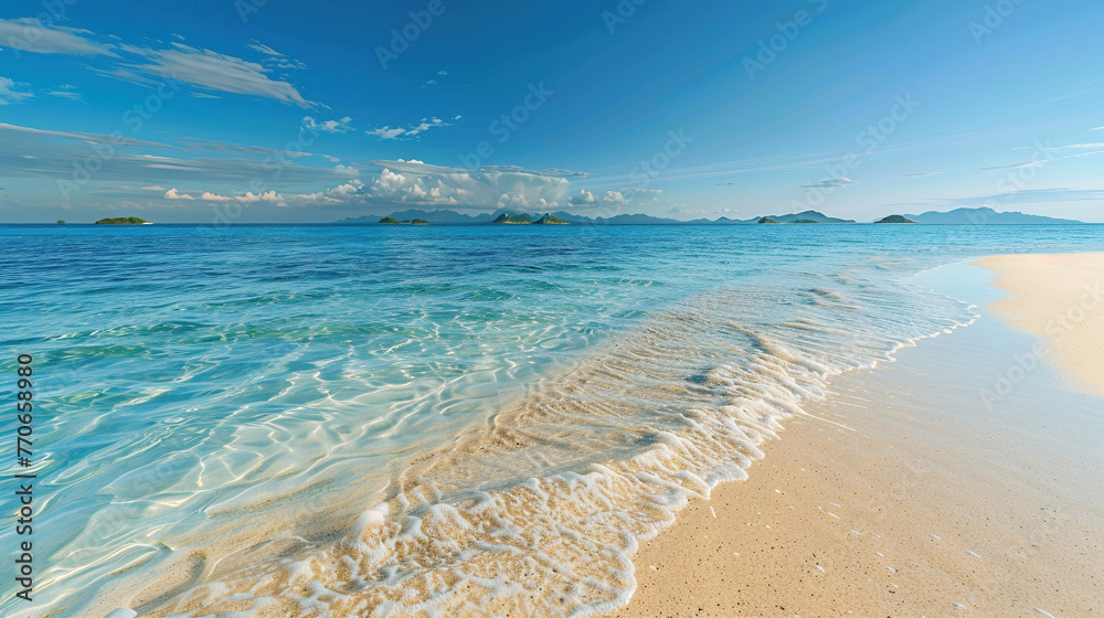 Tranquil Coastal Landscape with Sandy Shore and Azure Waters