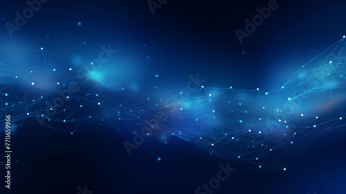 Abstract blue background with interweaving of colored dots and lines, Wave of dots and weave lines. Abstract background. Network connection structure.  © Johannes