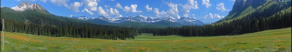 A mountain range with a blue sky in the background