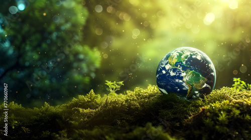 Planet Earth in Lush Green Forest Environment Conservation Concept