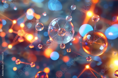  Atoms molecules on abstract background photo
