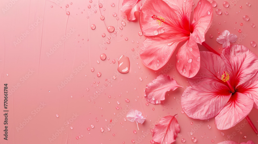 Pink background with colorful flowers, generative ai Pink background with colorful flowers, generative ai