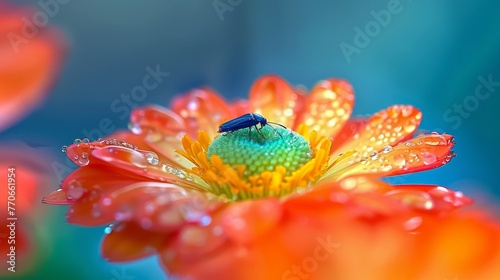 A ladybug is sitting on a flower