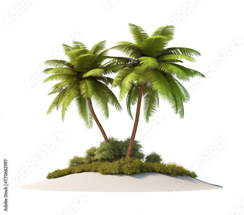 Small Tropical Summer Palm Tree Island Isolated on Transparent Background 