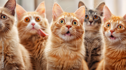 Grupo de gatos engraçados com expressão de impressionados 