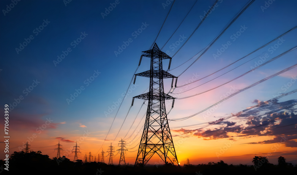 Fototapeta premium power lines and sunset