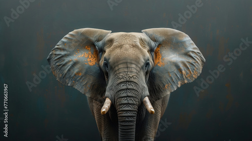 frontal view of an African elephant on a dark background