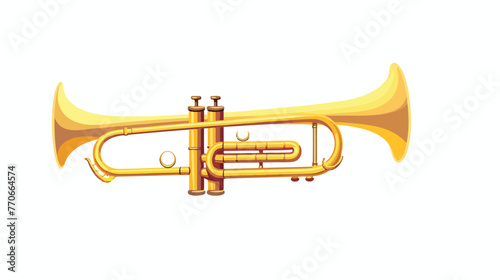 Golden trumpet in flat style. Large brass wind inst