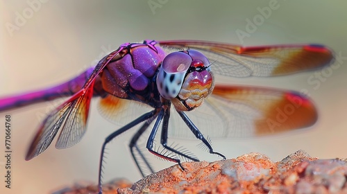A dragonfly with red eyes and a red face