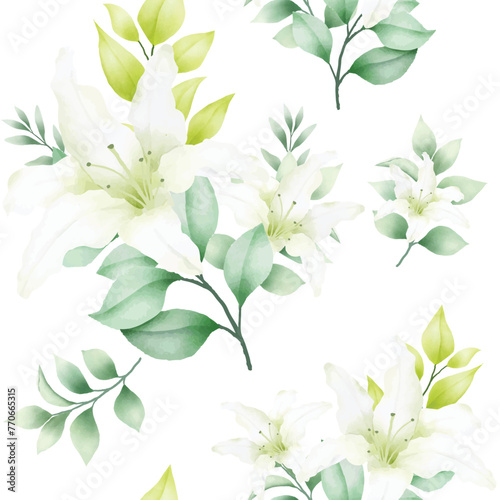 Hand drawn watercolor lily seamless pattern © retno