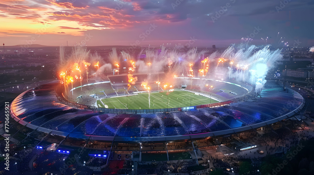 Obraz premium Euro 2024 Inauguration Celebration at German Stadium with Fireworks Display