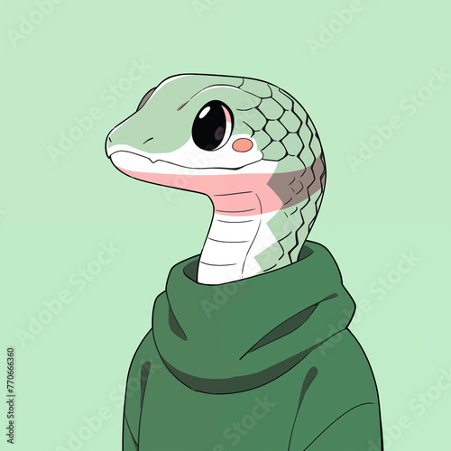 Hand drawn cartoon cute snake illustration in clothes 