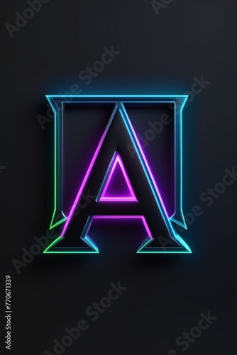 Letter A with neon light isolated on a dark background