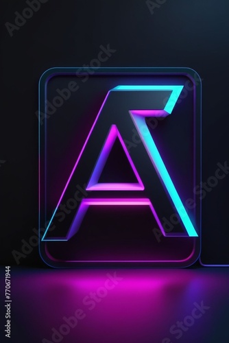 Letter A with neon light isolated on a dark background