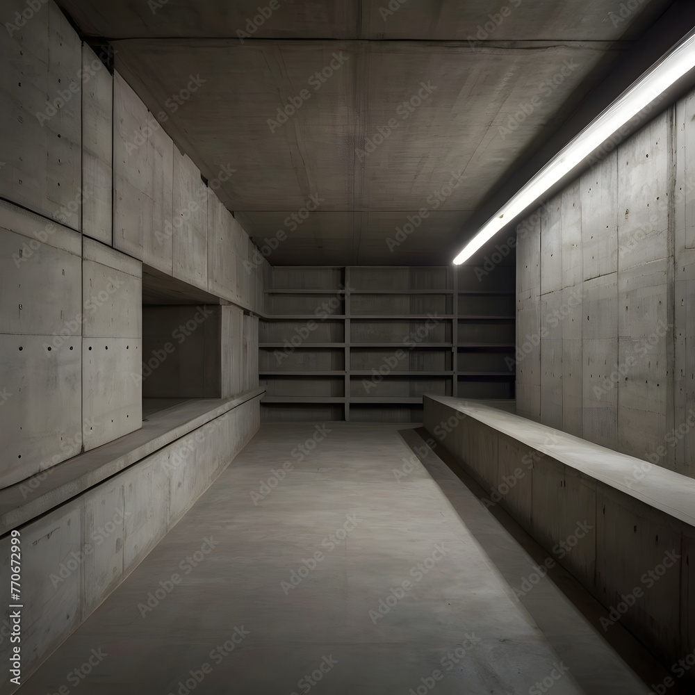 Obraz premium small underground warehouse with shelves reinforced wall