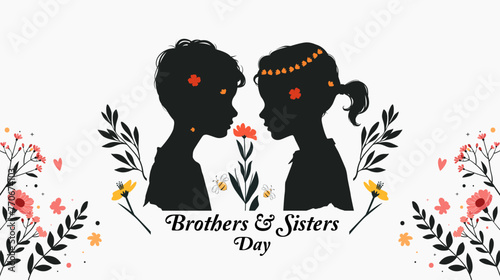 Design for celebration of brothers and sisters day, May 2nd. celebration of brothers and sisters day modern minimalist design. featuring silhouettes of boys and girls. silhouette of little boy	