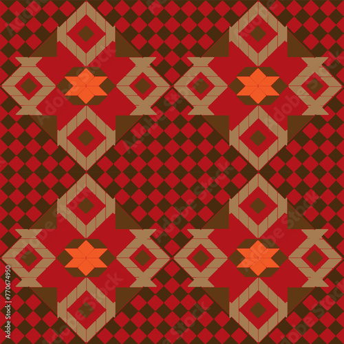 Vector of a vibrant red and brown checkered pattern with red stars against the dark background