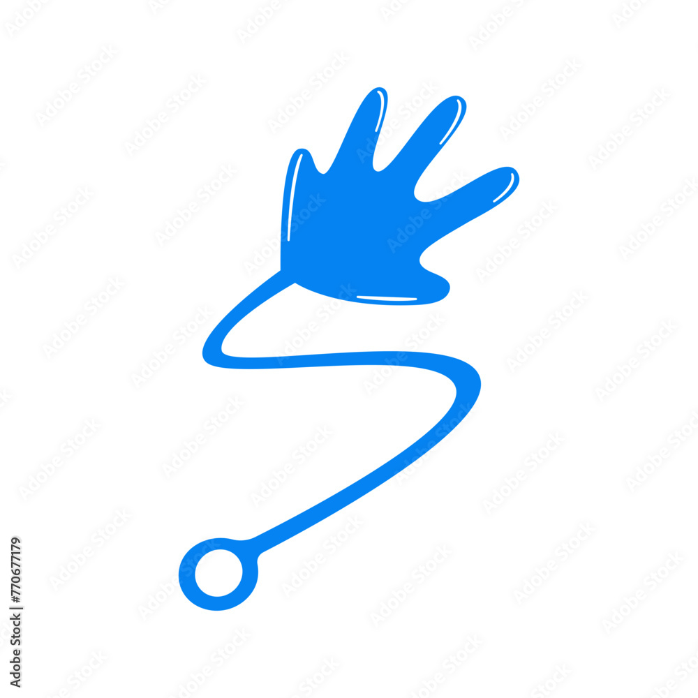 Obraz premium Blue sticky hand. Hand drawn vector illustration. 80s - 90s concept.