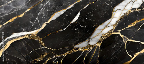 Textured of the black marble background. Gold and white patterned natural of dark gray marble. Generative AI. © hanifa