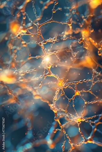 Actin filament network within a cell, bright morning hues, closeup, glossy photo quality
