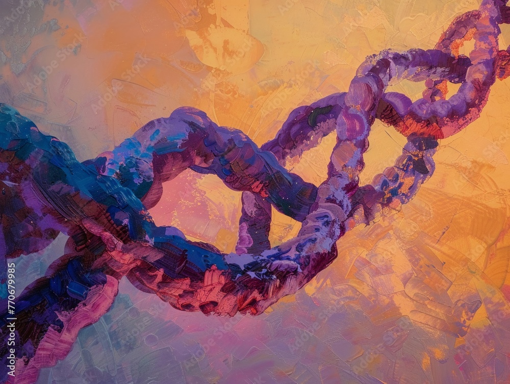 Mast CellUnraveling DNA from a chromosome, pastel dawn light, ground level angle, impressionistic brush strokes