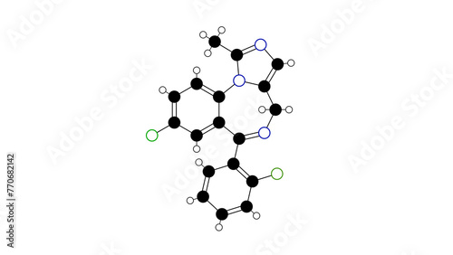 midazolam molecule, structural chemical formula, ball-and-stick model, isolated image benzodiazepines photo