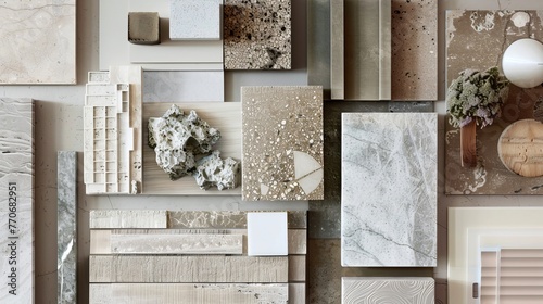 A mood board featuring samples of interior materials, aiding in design visualization photo