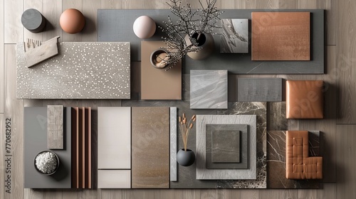 A mood board featuring samples of interior materials, aiding in design visualization photo