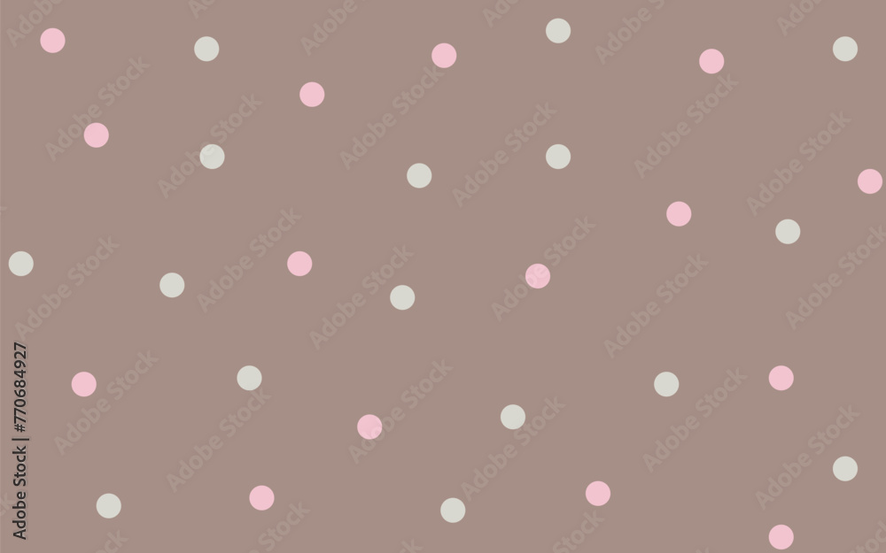 Beige and pink polka dots on a coffee background. Seamless pattern. Background for paper, cover, fabric, textile, dishes, interior decor. Beige and pink polka dots on a coffee background. Seamless pattern. Background for paper, cover, fabric, textile, dishes, interior decor.