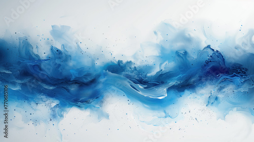 Wavy blue and white smoky shapes blurring against a white abstract background.