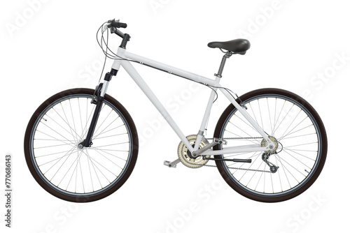 White bicycle with black leather saddle and handles. Png clipart isolated on transparent background
