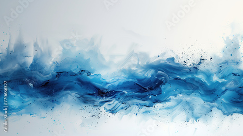 abstract watercolor painting in blue and white shades, reminiscent of a sea wave or storm