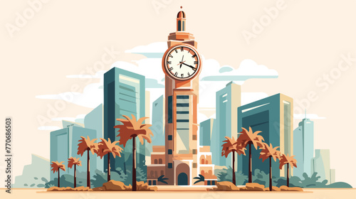 Haram hotel tower clock Design vector flat cartoon