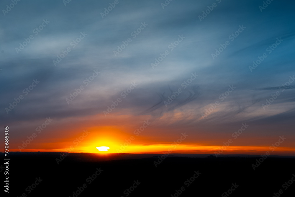 Colourful landscape of beautiful dark sunset or sunrise close to evening.