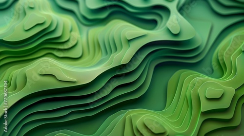 Abstract topographic map made of green paper. Cut topographic background. Generated by artificial intelligence.