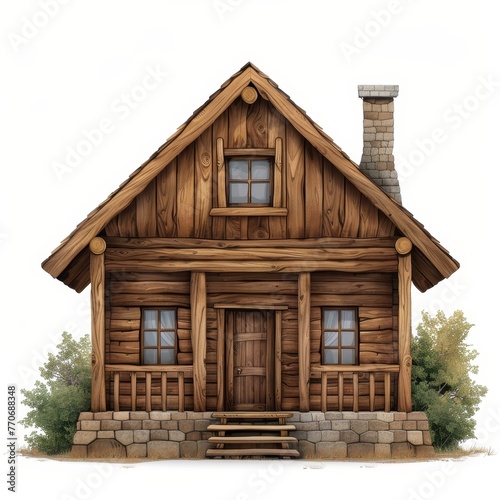 Simple cartoon of brown wooden house with white background. © Cheetose