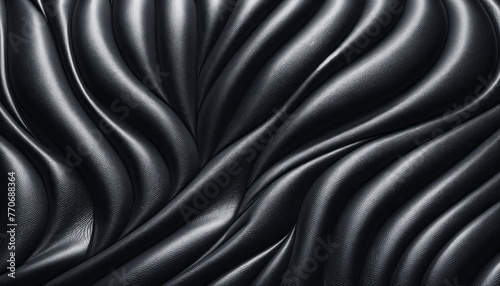 A close-up of a textured black leather surface with waves, set on a dark background, representing a luxury and elegant concept. Generative AI
