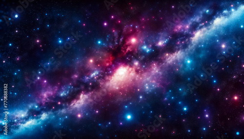 A vibrant digital artwork of a cosmic galaxy, full of stars and nebulae, set against a dark space background, depicting the concept of the universe. Generative AI