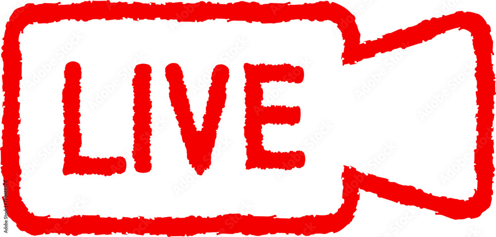 ライブ配信のシンプルな手描き風イラスト　カメラのマーク　赤