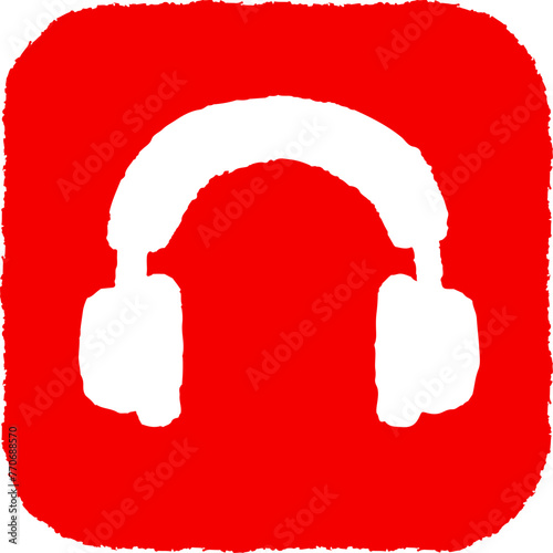ヘッドホンのシンプルなスタンプ風アイコン　赤